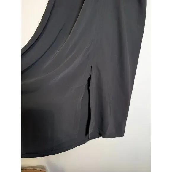 Madewell Jasmine Midi Dress Black Ruched Waist Crepe V Neck Slit Size 6 NWT - Picture 12 of 15